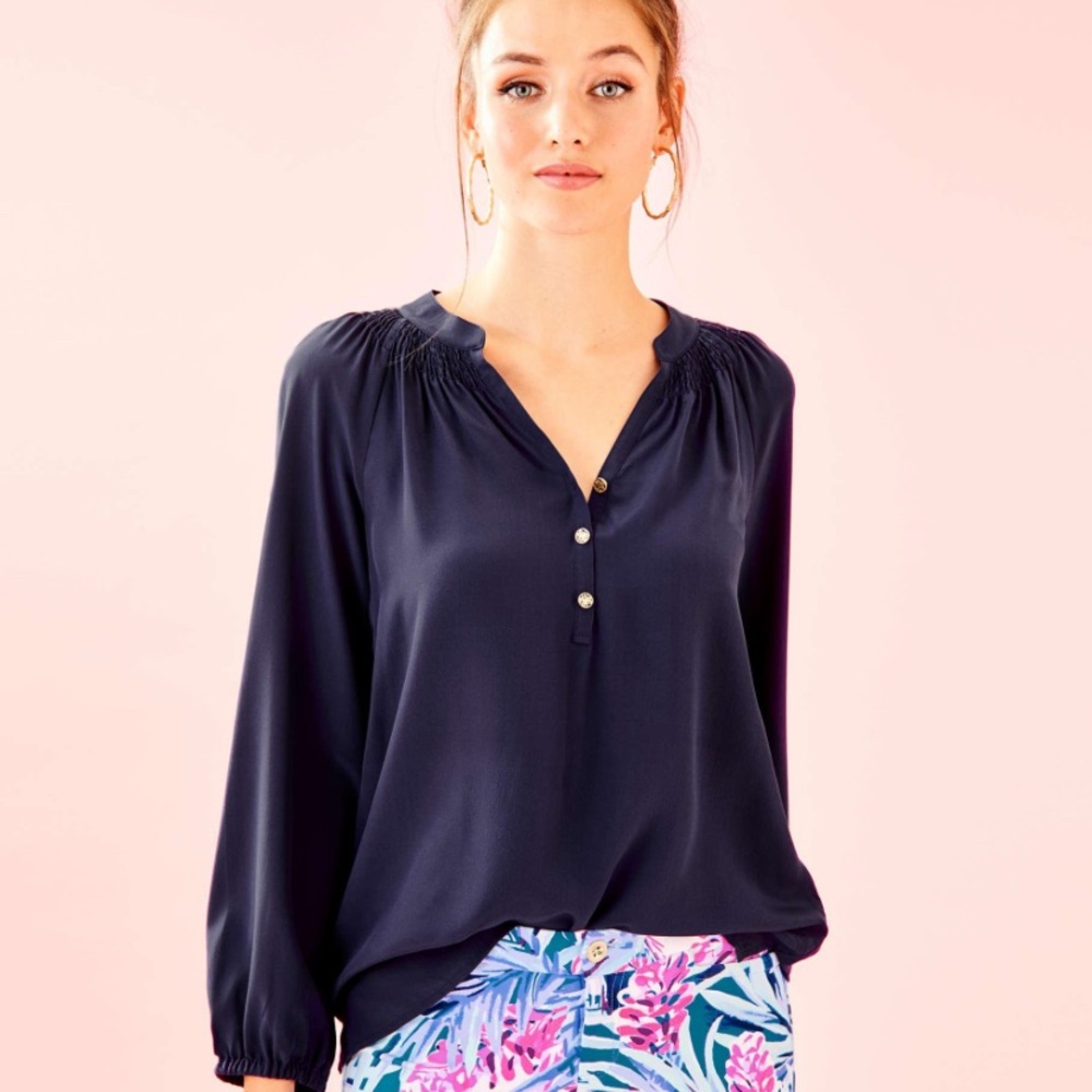 Lilly Pulitzer Navy Blouse with Button Detail